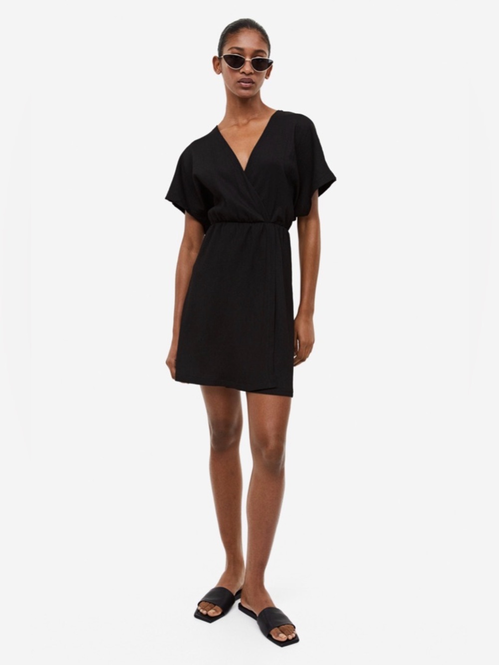 H&M Black Crinkle Wrap dress